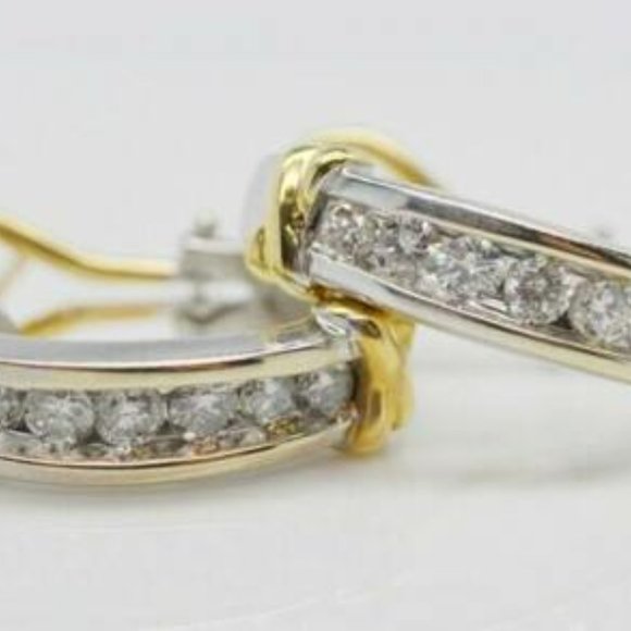 14K White/Yellow Gold Diamond Earrings - Picture 3 of 9